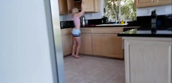  Stepbro fingering Stevie Greys pink twat behind the kitchen counter